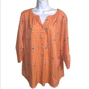 Croft & Barrow Peach Bird Print Peach Blouse XL